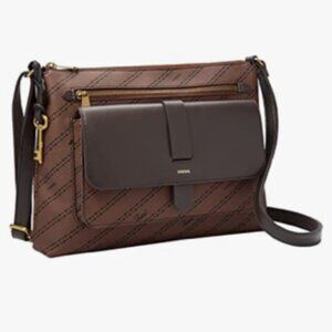 Fossil - Gigi Leather Crossbody Shoulder Bag Purse, Brown Signature Print